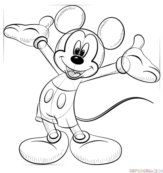 542x575 How To Draw Mickey Mouse Step By Step Drawing Tutorials