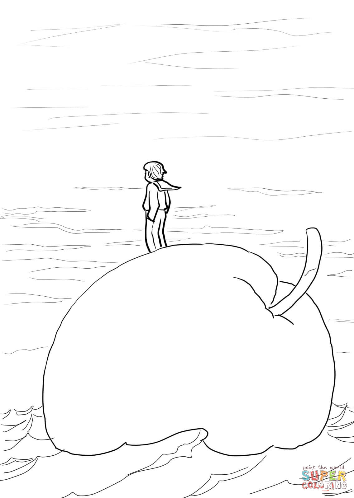 1136x1600 James And The Giant Peach Floating In The Ocean Coloring Page