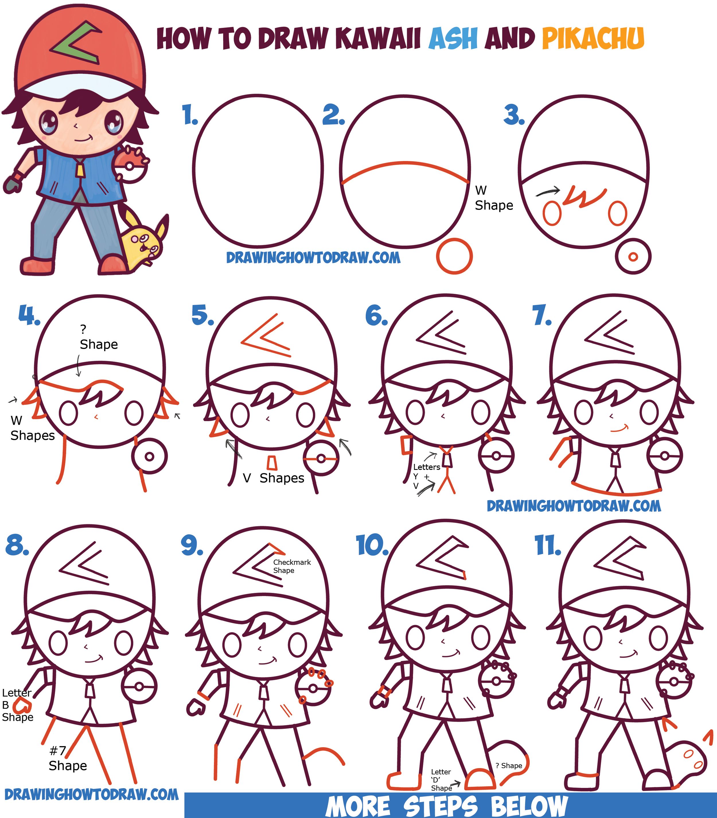 2500x2853 How To Draw Cute Kawaii Chibi Ash Ketchum And Pikachu From Pokemon