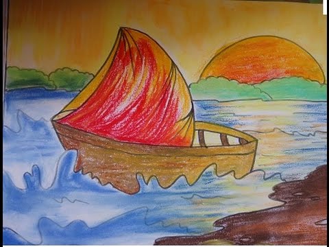 Landscape drawing of nature with colour easy| drawing for kids - YouTube