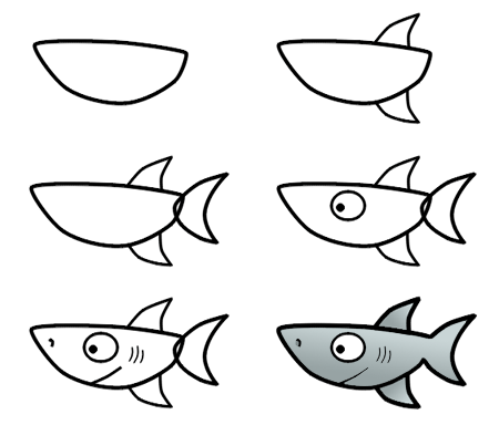 450x384 Cute Cartoon Shark Made From One Large Oval Shape. Enjoy
