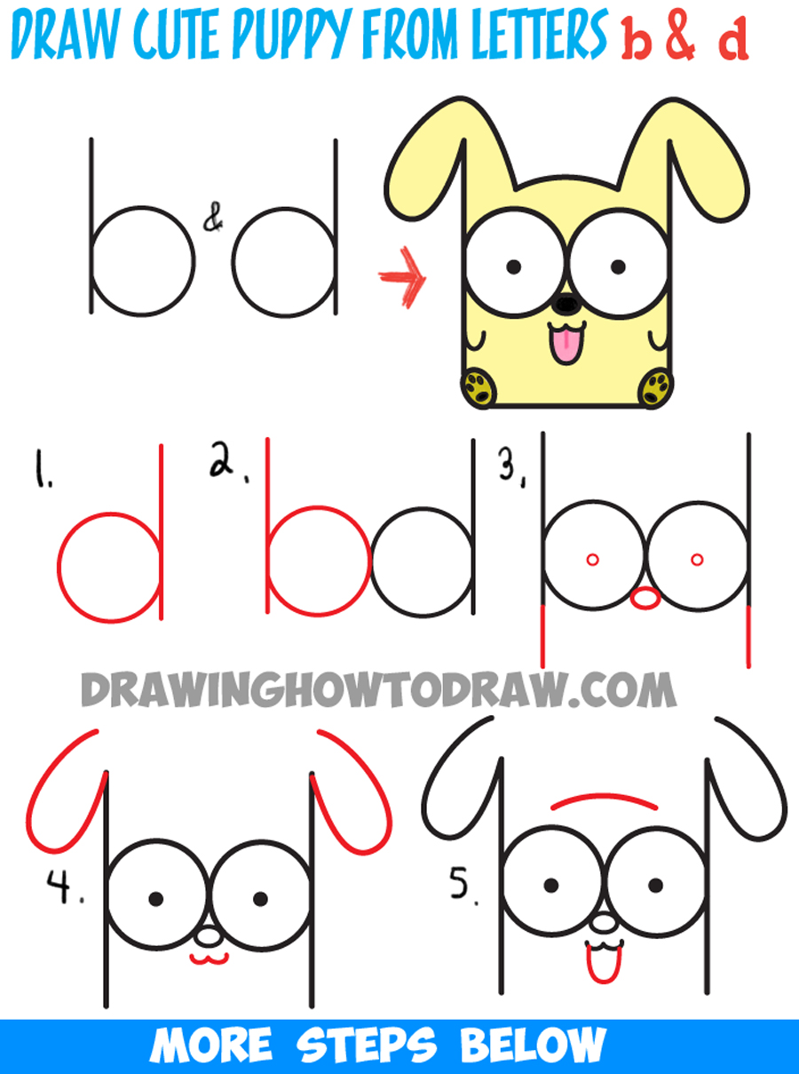 900x1209 How To Draw Cartoon Baby Dog Or Puppy From Letters Easy Step By