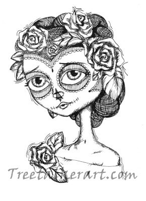 290x400 Items Similar To Original Ink Drawing Of A Sugar Skull