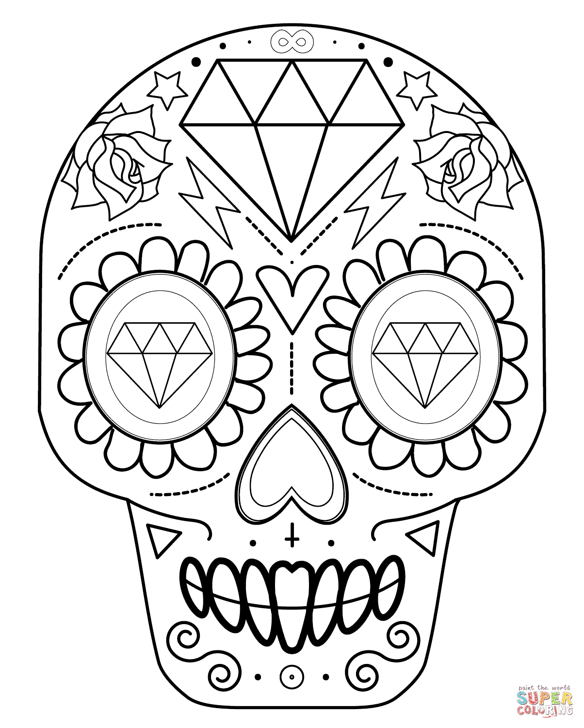1204x1500 Sugar Skull With Diamonds Coloring Page Free Printable Coloring