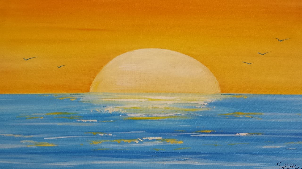 1280x720 How To Painting A Sunset Seascape In Acrylic (Narrated Time Lapse