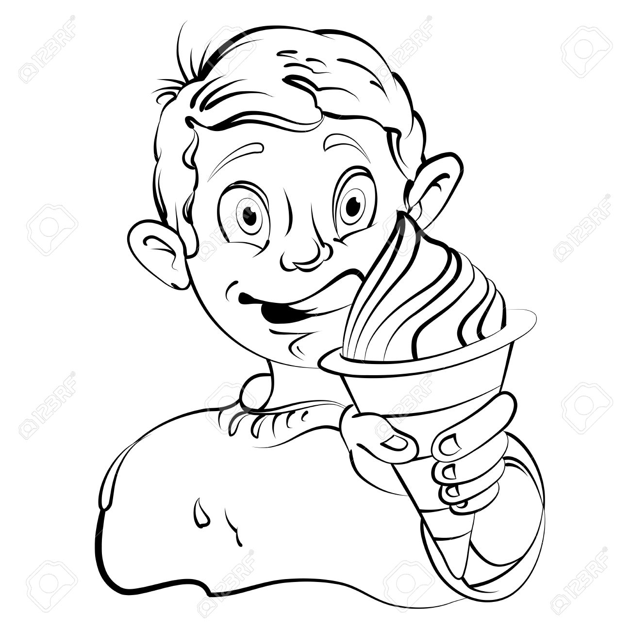 1300x1300 Cartoon Little Boy Eating Ice Cream Drawing Style Black On White