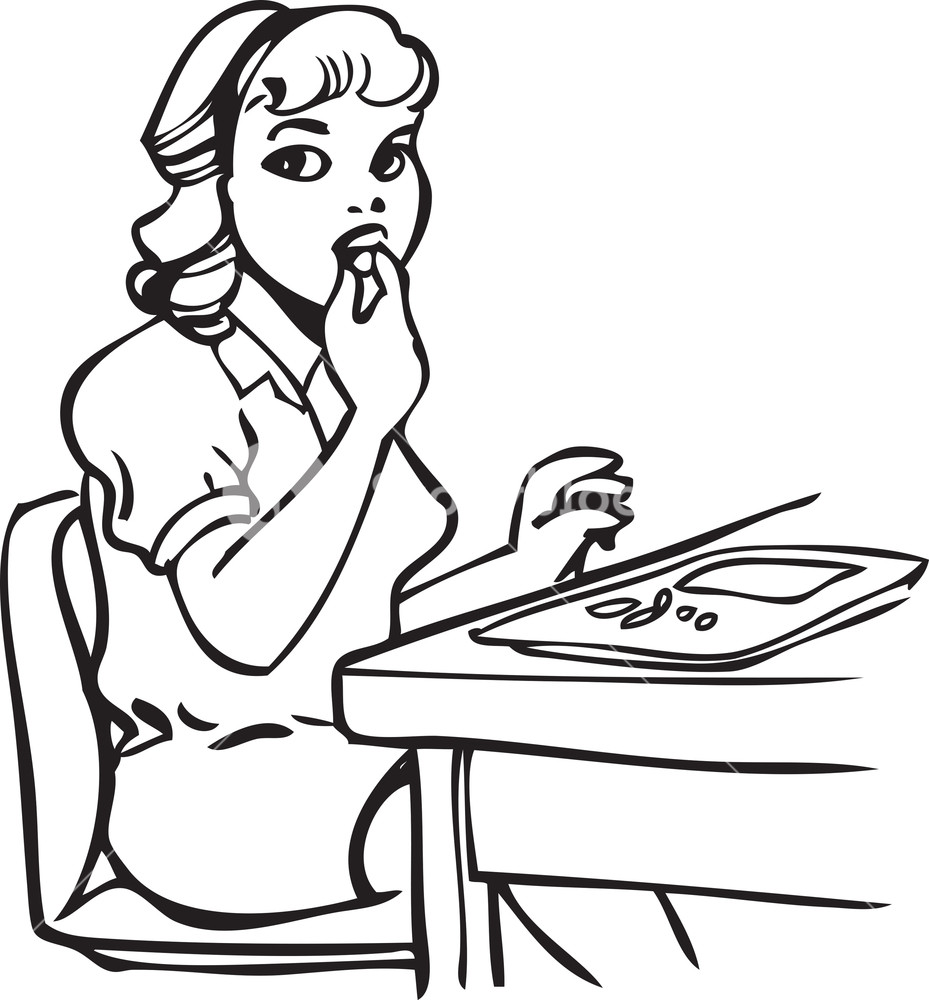 929x1000 Illustration Of A Retro Lady Eating Food. Royalty Free Stock Image