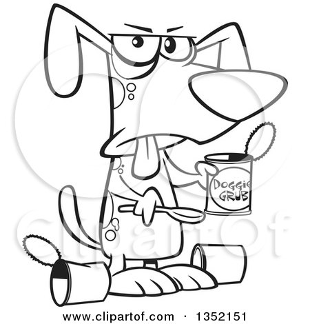 450x470 Outline Clipart Of A Cartoon Black And White Dog Eating A Gross