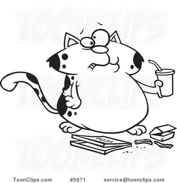 581x600 Cartoon Black White Line Drawing Of A Fat Cat Sipping Soda