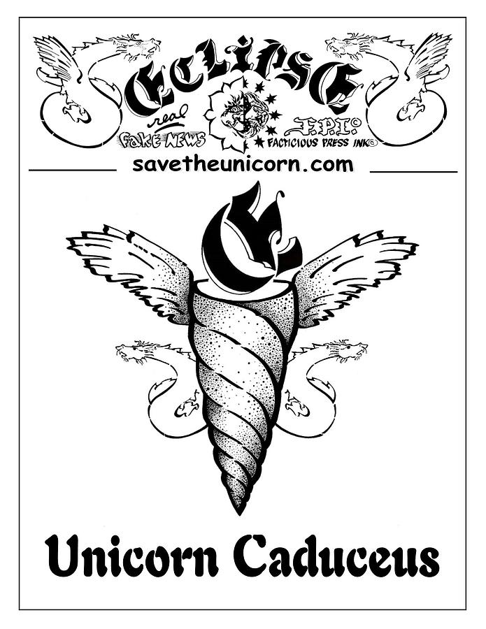 695x900 Real Fake News Eclipse Unicorn Caduceus Drawing By Dawn Sperry