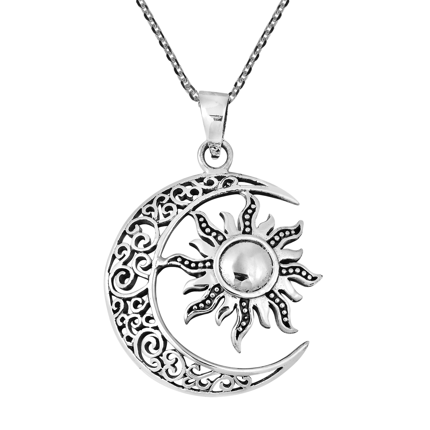 1804x1804 Celtic Crescent Moon And Sun Eclipse Sterling Silver Necklace