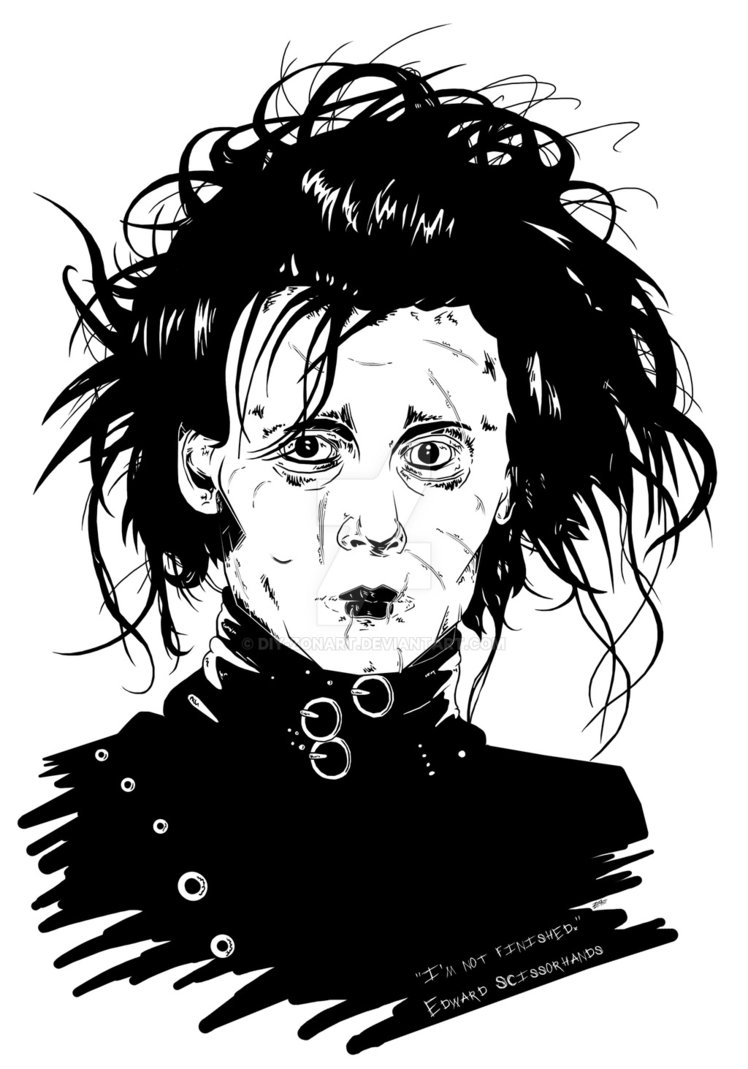 748x1069 Edward Scissorhands Black N White Portrait. By Diy Zonart