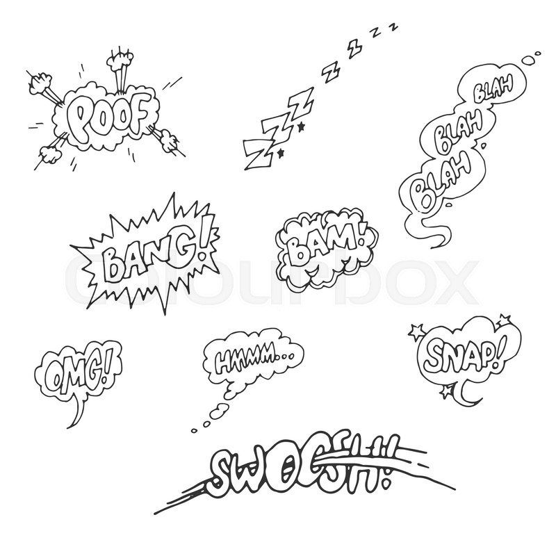 800x800 Vector Set Of Sketch Comics Phrases And Effects. Boom, Bang