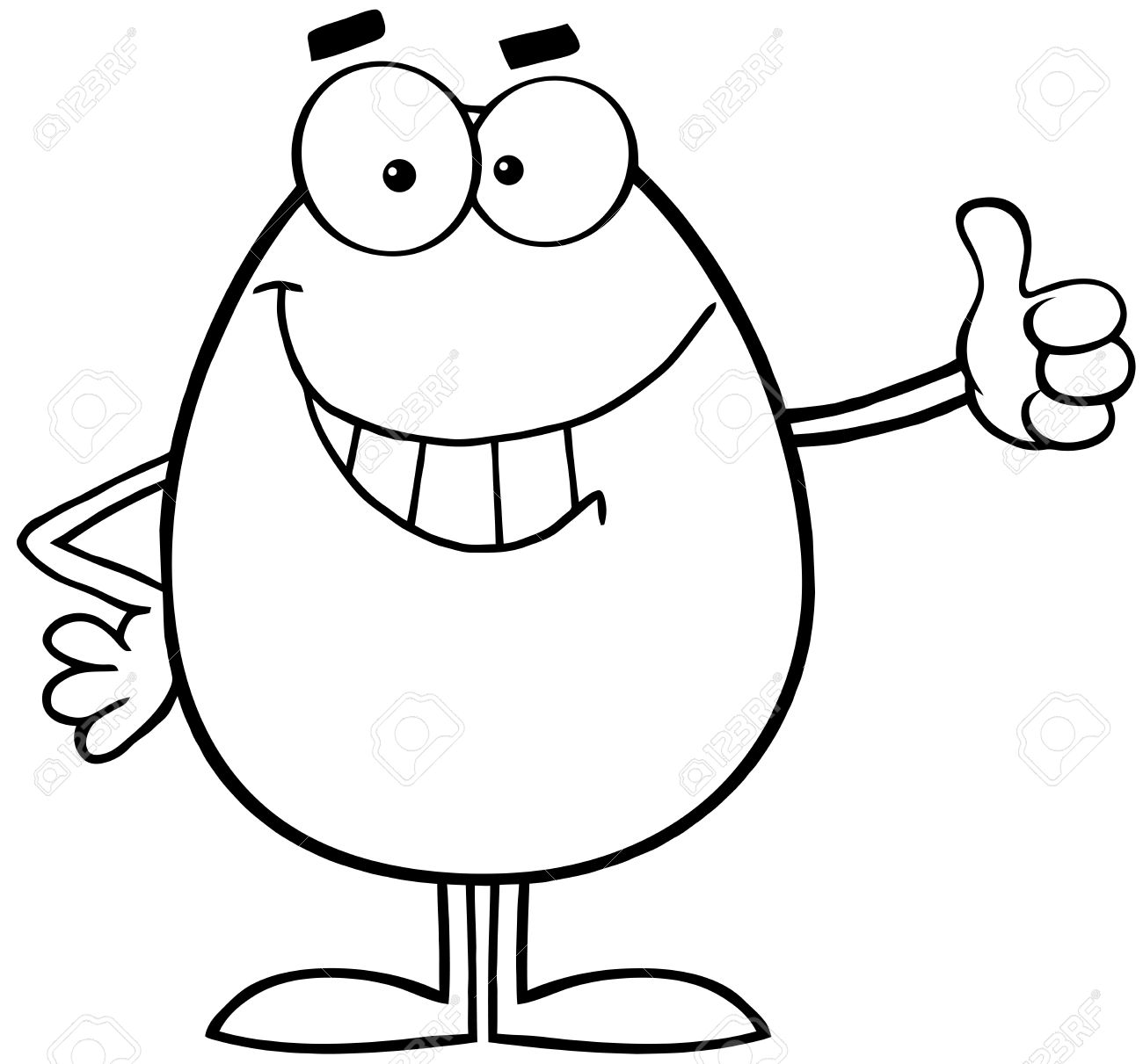 1300x1211 Outlined Smiling Easter Egg Cartoon Character Showing Thumbs
