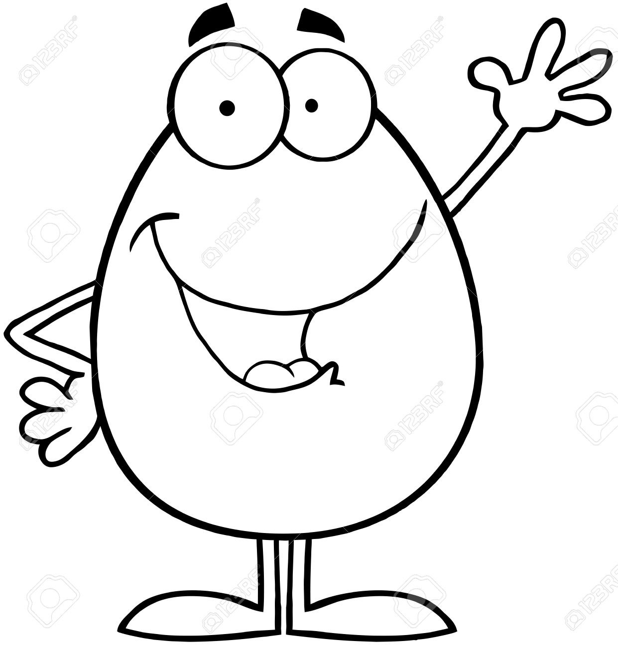 1241x1300 Outlined Smiling Egg Cartoon Character Waving For Greeting Royalty