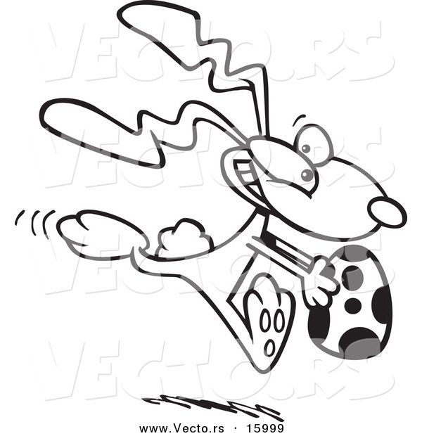 600x620 Vector Of A Cartoon Bunny Running With An Easter Egg