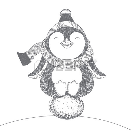 450x450 Hand Drawn Vector Illustration Cute Penguin Sitting On Egg
