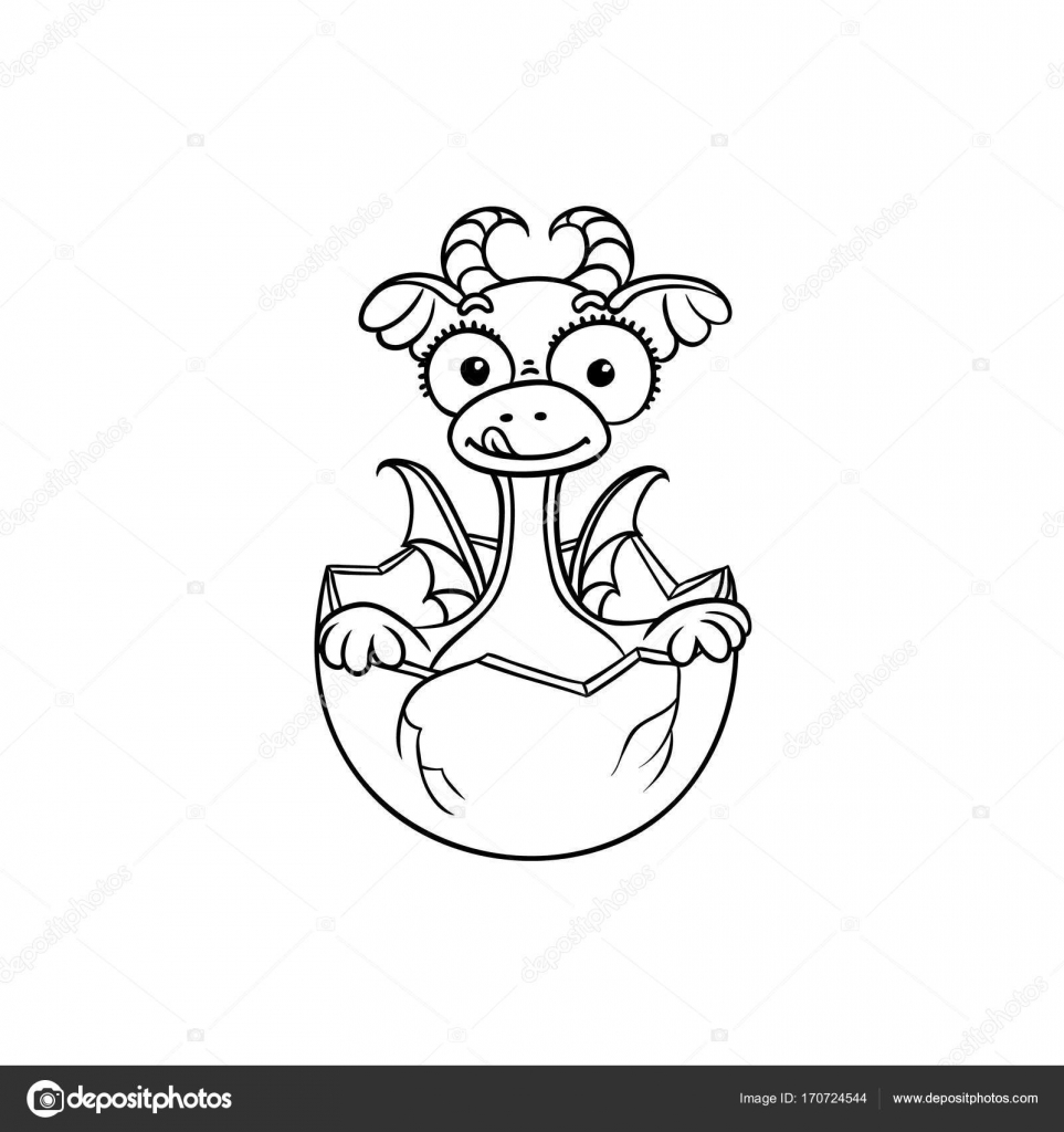 963x1024 Vector Flat Dragon Baby Hatching From Egg Coloring Stock Vector