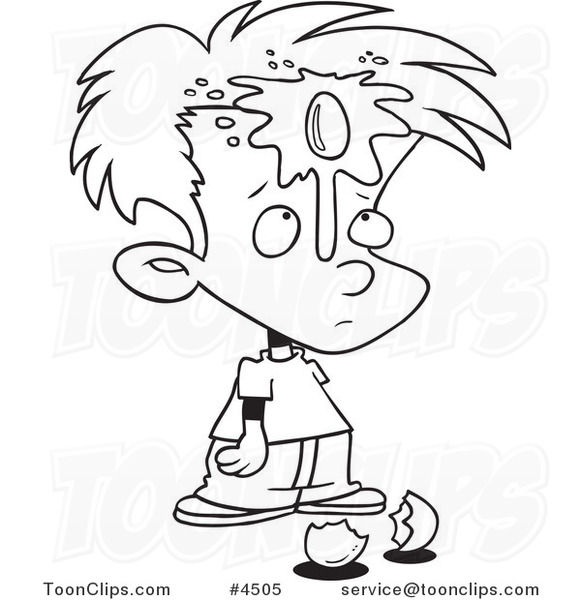 581x600 Cartoon Black And White Line Drawing Of A Boy With An Egg On His