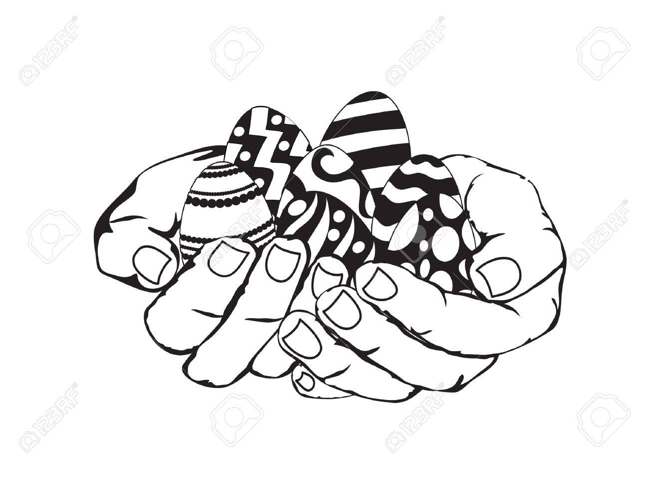 1300x975 Sketch Of Hands Holding Easter Eggs Royalty Free Cliparts, Vectors