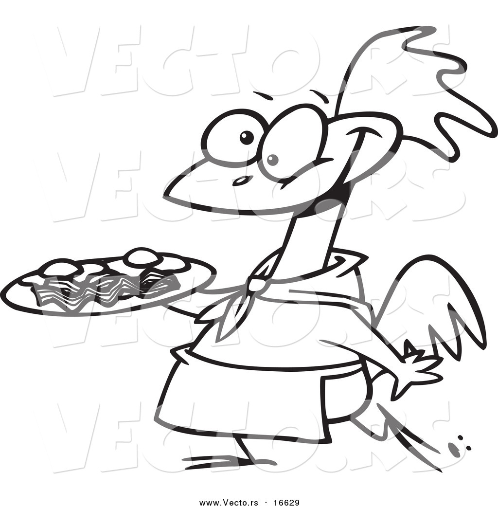 1024x1044 Vector Of A Cartoon Chicken Carrying A Plate Of Eggs And Bacon