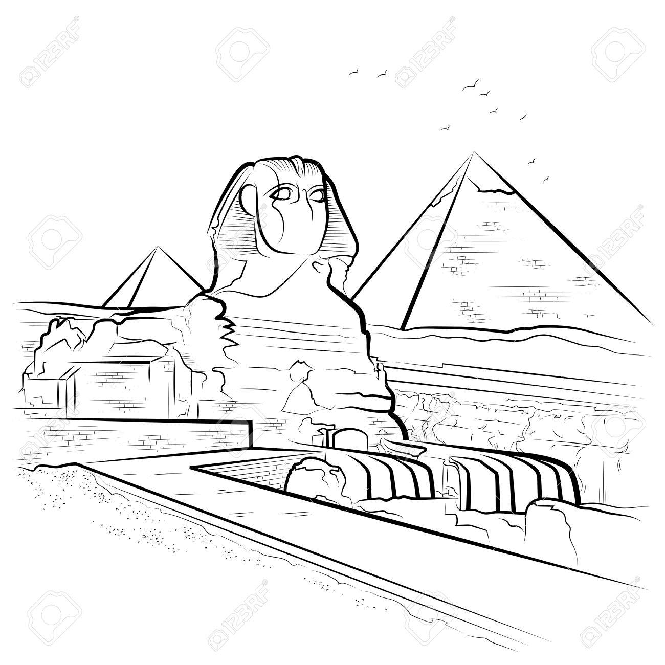 1300x1300 Drawing Pyramids And Sphinx In Giza, Egypt. Vector Illustration