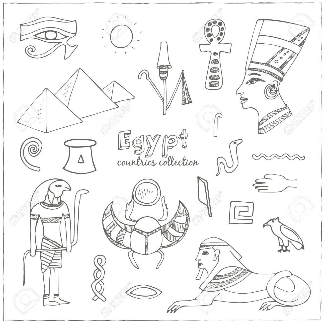 1300x1300 Egypt Symbols Set Sketches. Hand Drawing. Vector Illustration