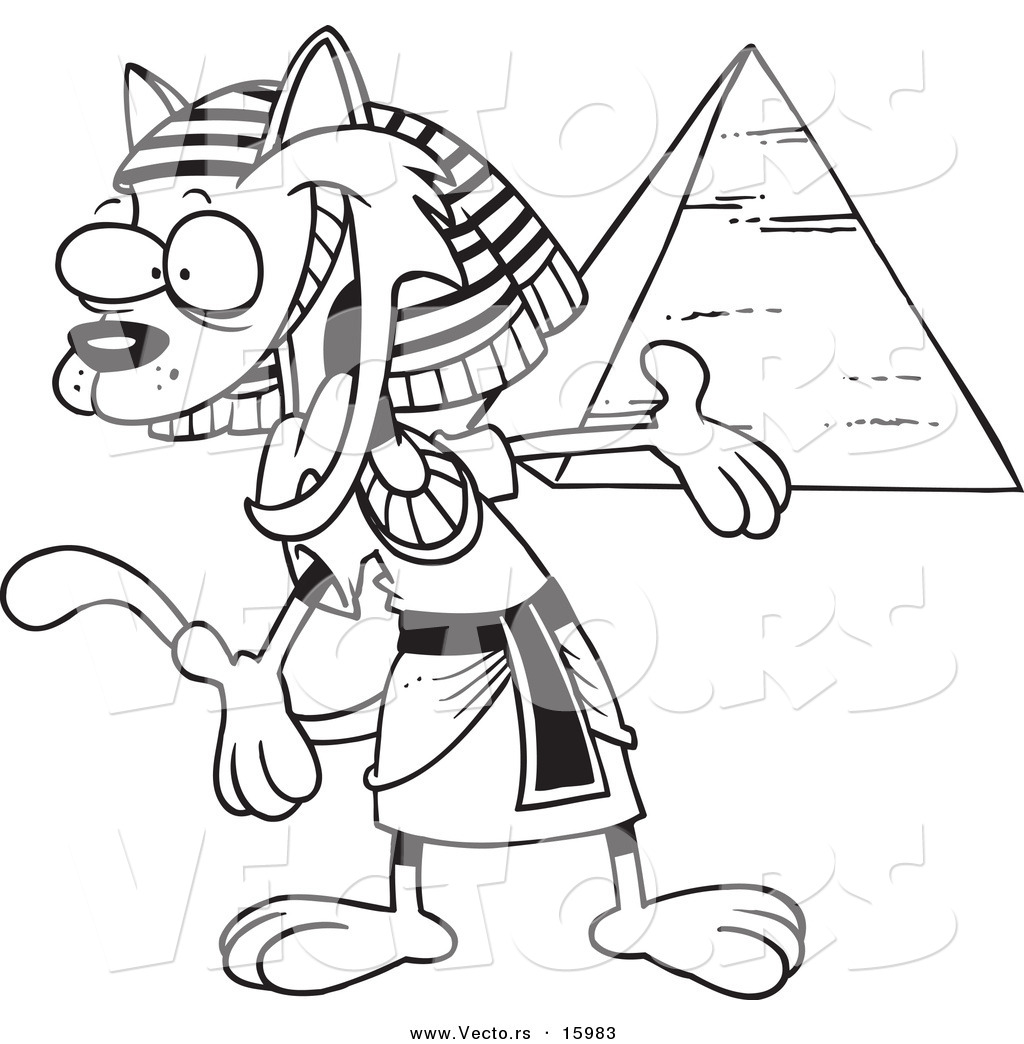 1024x1044 Vector Of A Cartoon Egyptian Cat Presenting A Pyramid