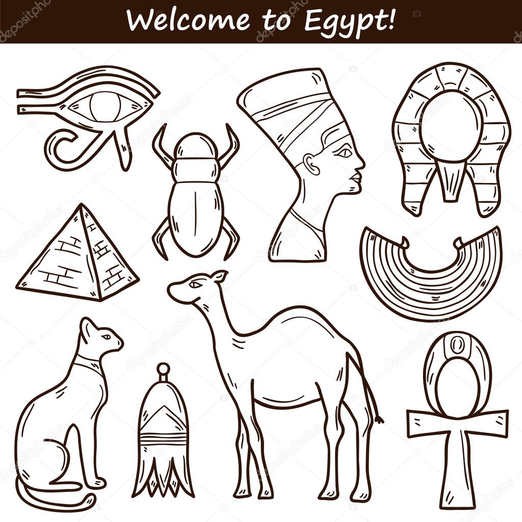 1024x1024 Hand Drawn Egypt Icons Stock Vector Petitelili