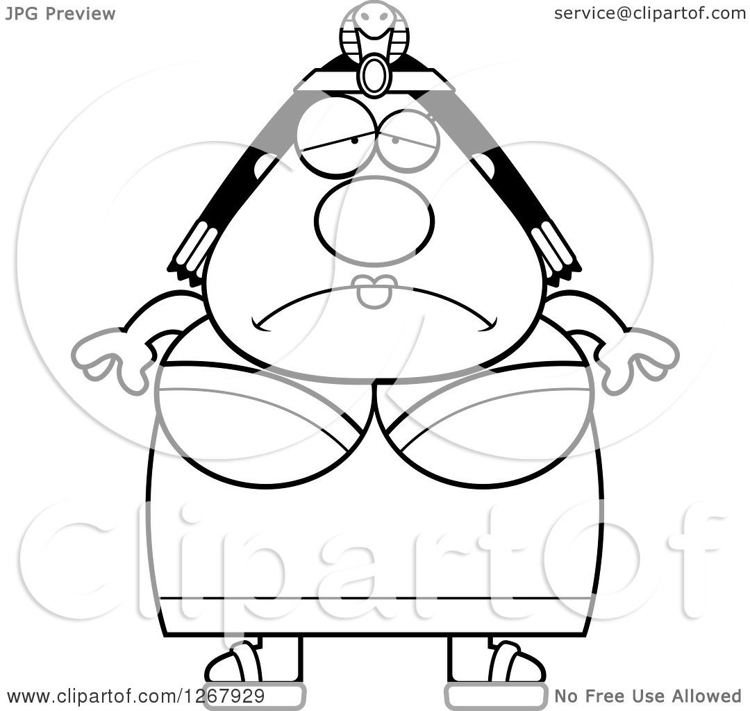 1080x1024 Clipart Of A Black And White Depressed Chubby Cleopatra Egyptian