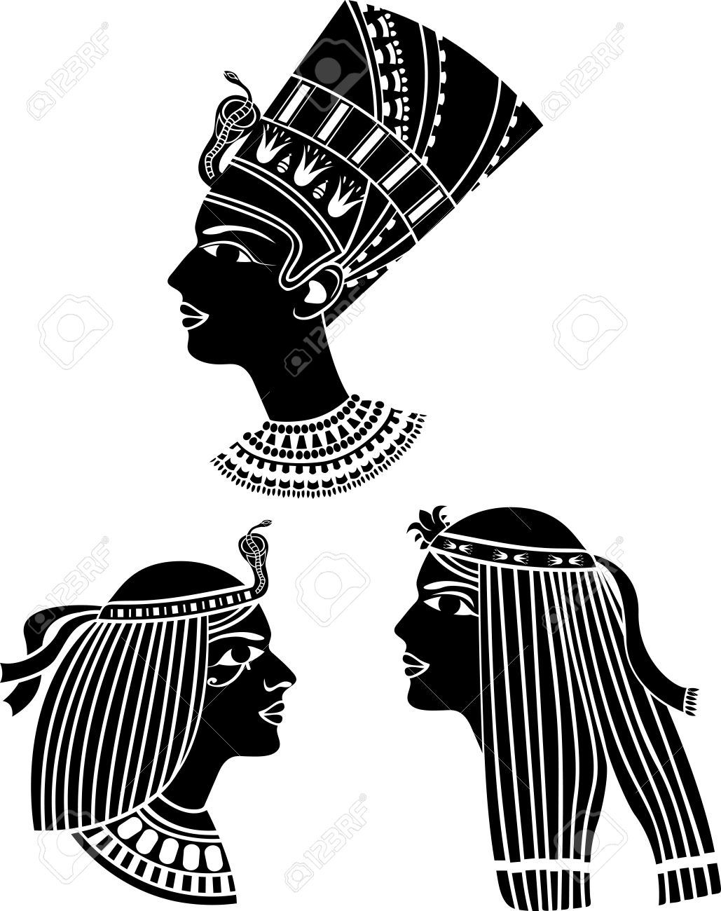 1029x1300 Ancient Egypt Women Profiles Set Stencil Royalty Free Cliparts