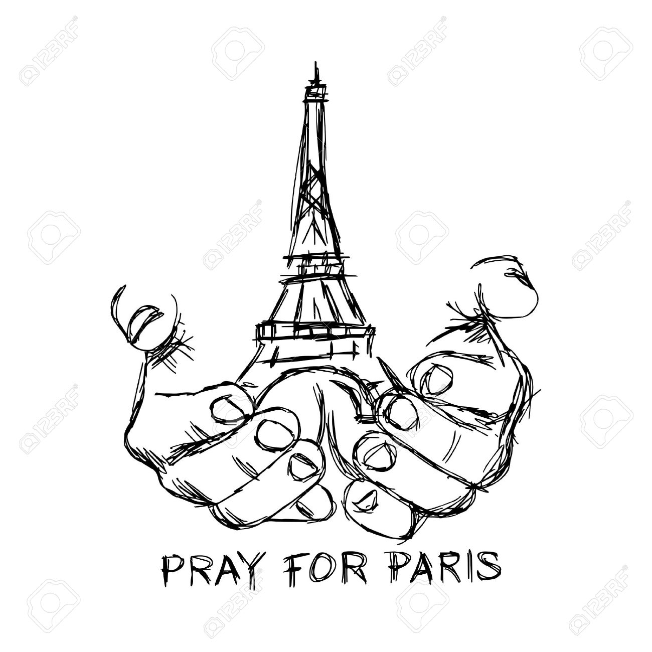 1300x1300 Illustration Vector Doodle Hand Drawn Of Sketch Hands With Eiffel