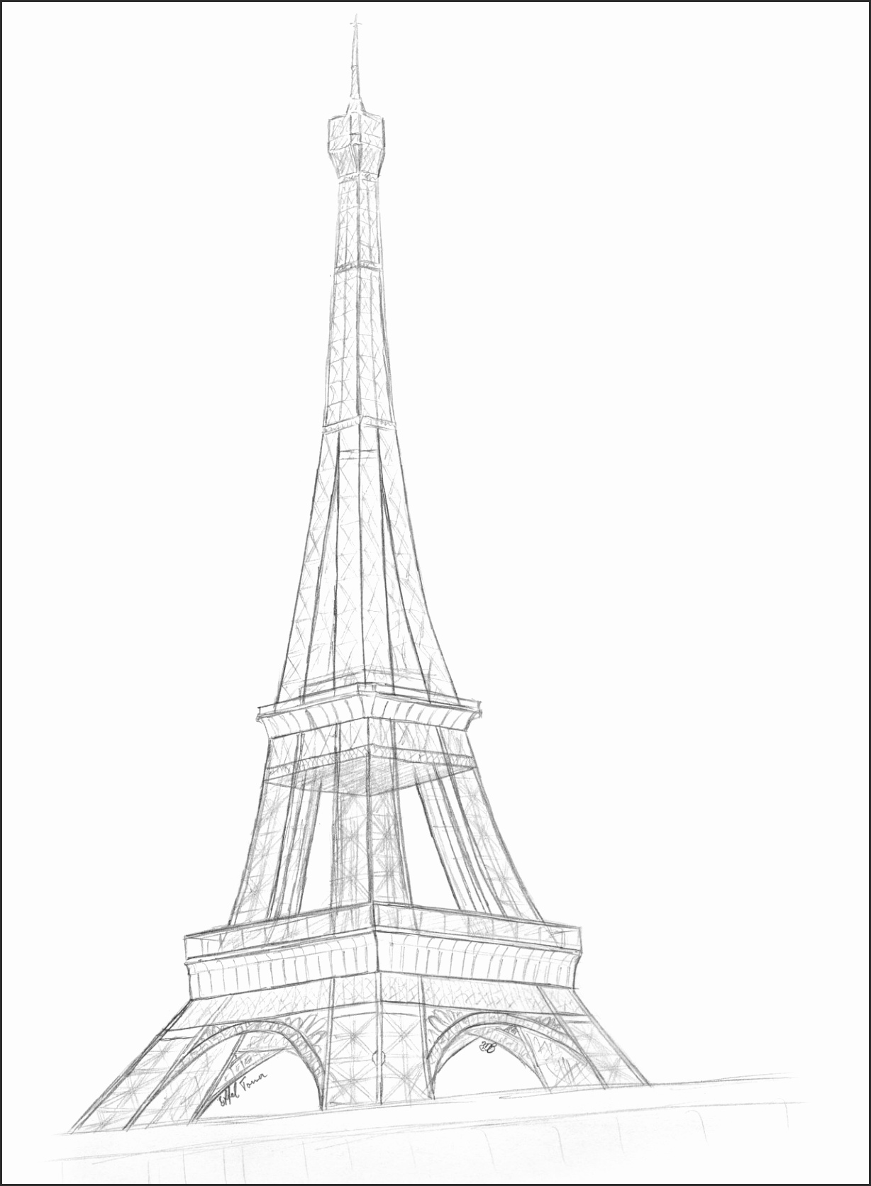 Eiffel Tower Black And White Drawing