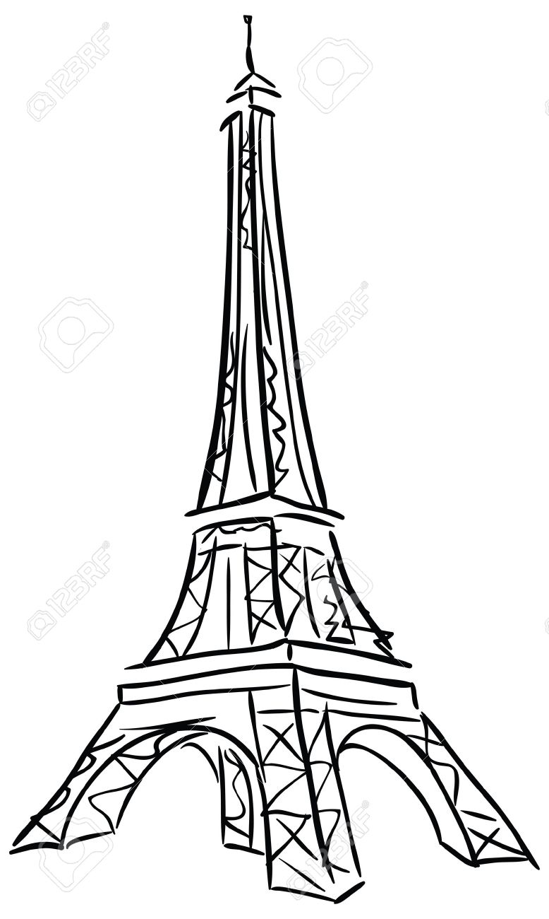 778x1300 Vector Illustration Of Tower Eiffel. Black And White Drawing