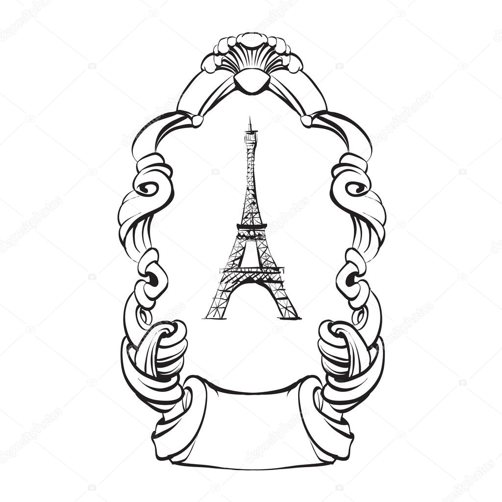 1024x1024 Eiffel Tower Paris Sketch Vector Outline Stock Vector Tanshy