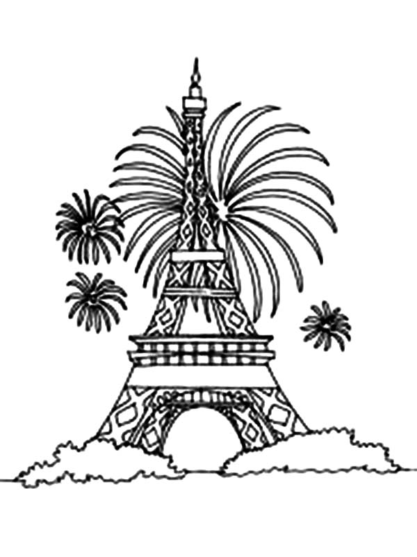 600x801 Eiffel Tower And Firework Coloring Page