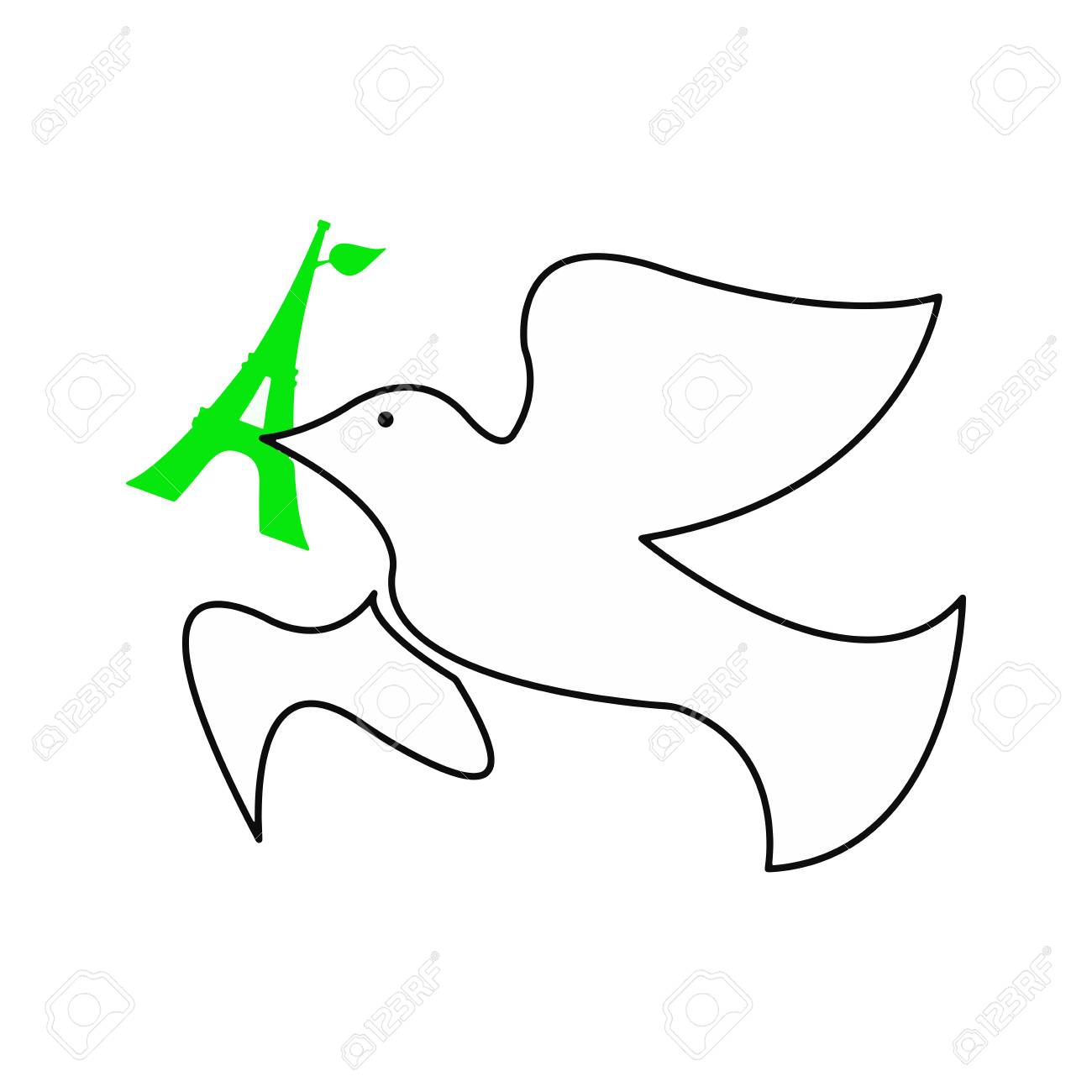 1300x1300 Illustration Of Dove Of Peace With Green Eiffel Tower In Its