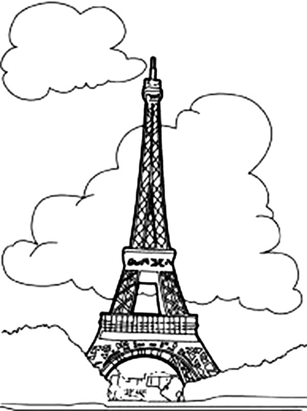 600x801 Eiffel Tower With Clouds Coloring Page
