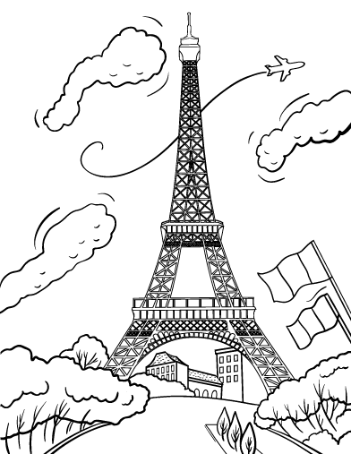 392x507 Printable Eiffel Tower Coloring Page. Free Pdf Download