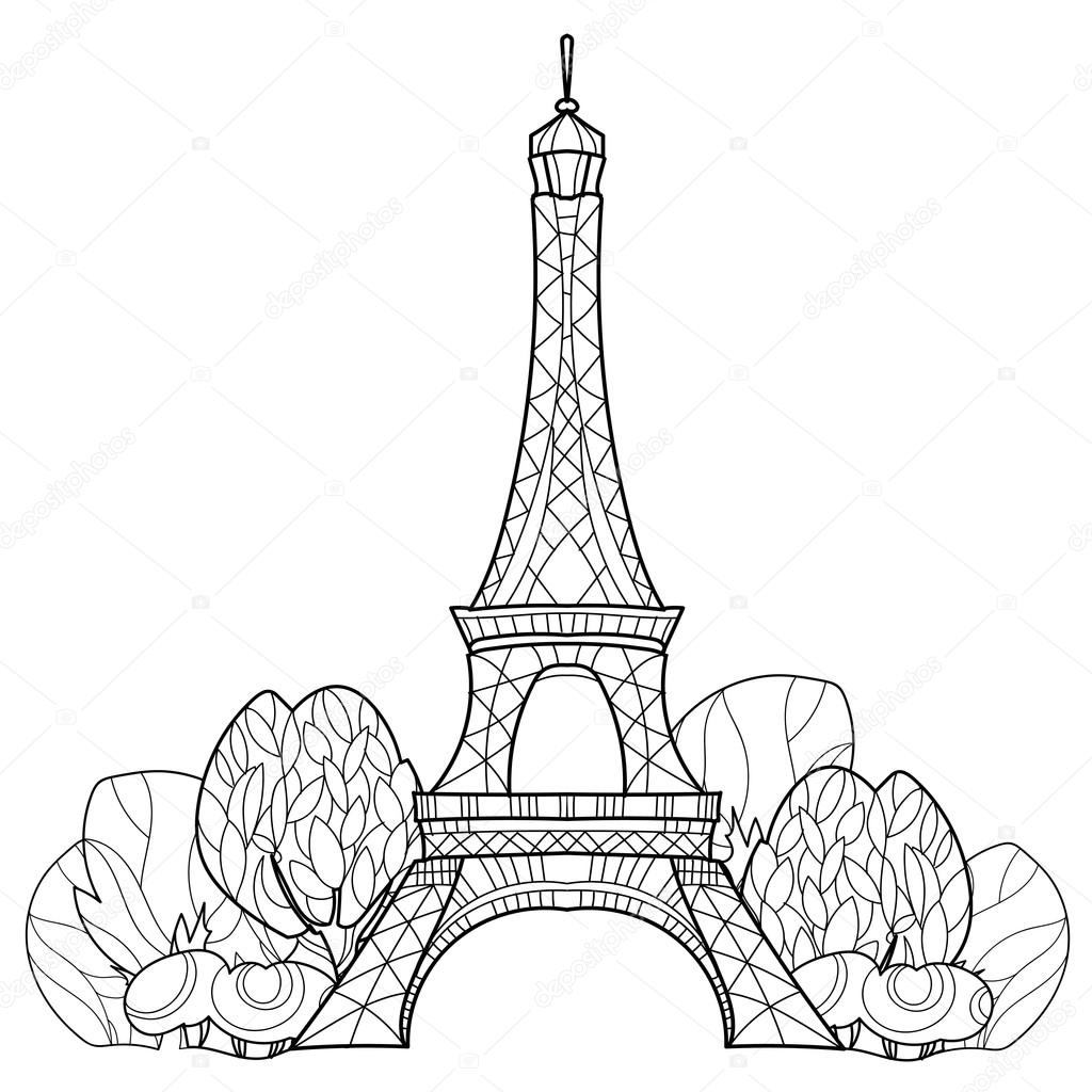 1024x1024 Doodle Eiffel Tower. Hand Drawn Vector Sketch. Stock Vector