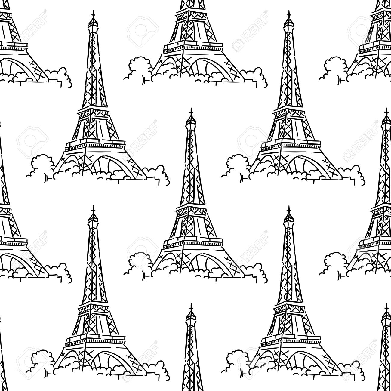 1300x1300 Eiffel Tower Seamless Background Pattern With A Black And White