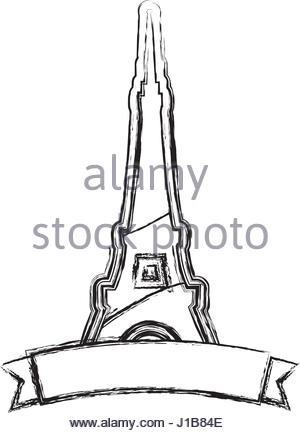 300x433 Paris, France Famous Landmark Sketch. Lineart Drawing By Hand
