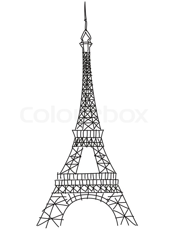 600x800 Isolated Doodle Eiffel Tower Drawing On White Background Stock