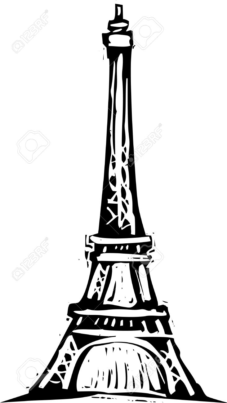 732x1300 Black And White Woodcut Style Illustration Of The Eiffel Tower
