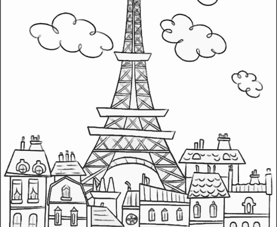 935x768 Eiffel Tower Coloring Page New Picture Pages For Kids Printable