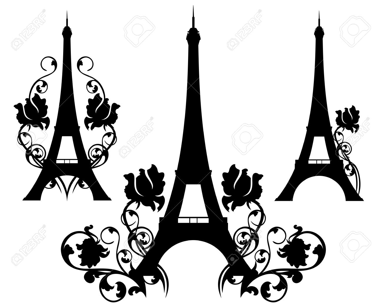 1300x1039 Eiffel Tower Silhouette Design Set