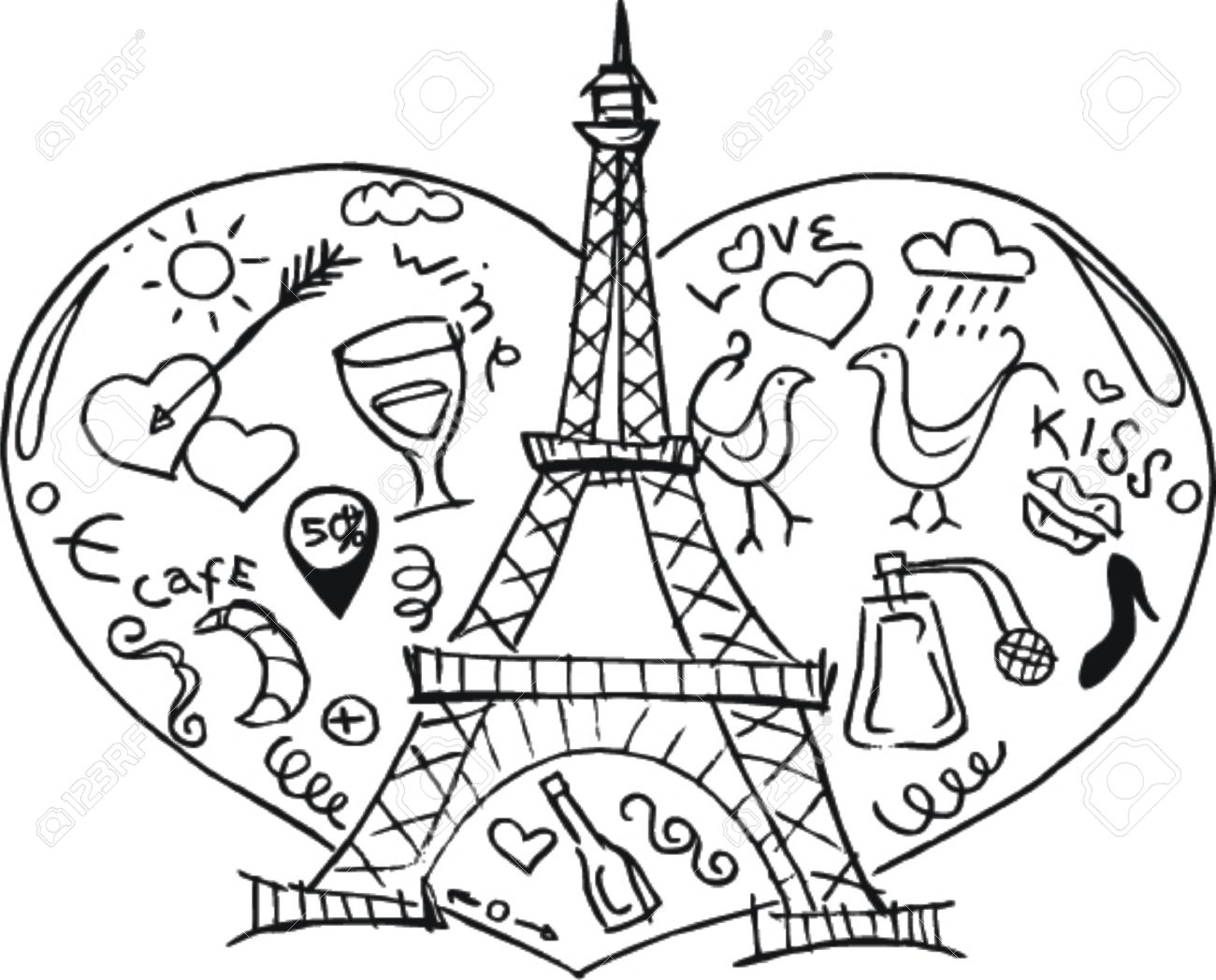 1300x1048 Sketch I Love Paris With Eiffel Tower Royalty Free Cliparts