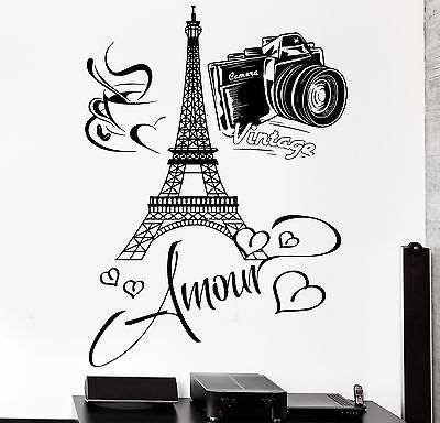 400x384 Decal Paris Eiffel Tower Amour Love Hearts Cup Of Coffee Vintage