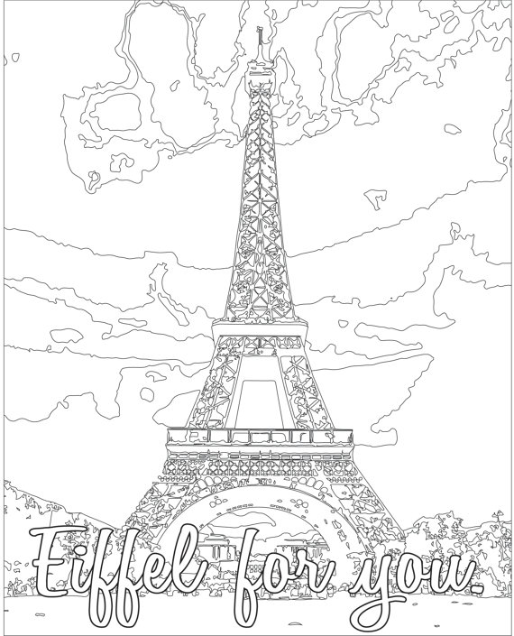 570x705 Adult Coloring Page Color Therapy Digital Download Eiffel