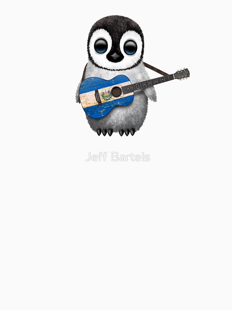 750x1000 Baby Penguin Playing El Salvador Flag Guitar Unisex T Shirt By